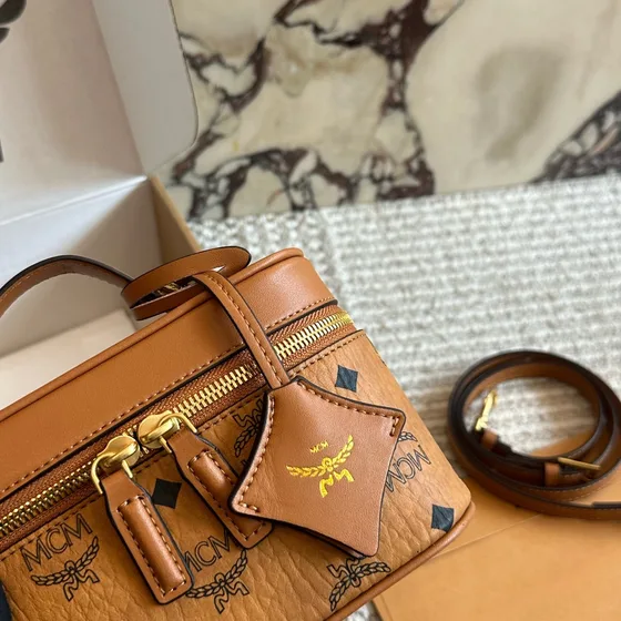 MCM Visetos Rockstar Vanity Case Cognac Brown Crossbody