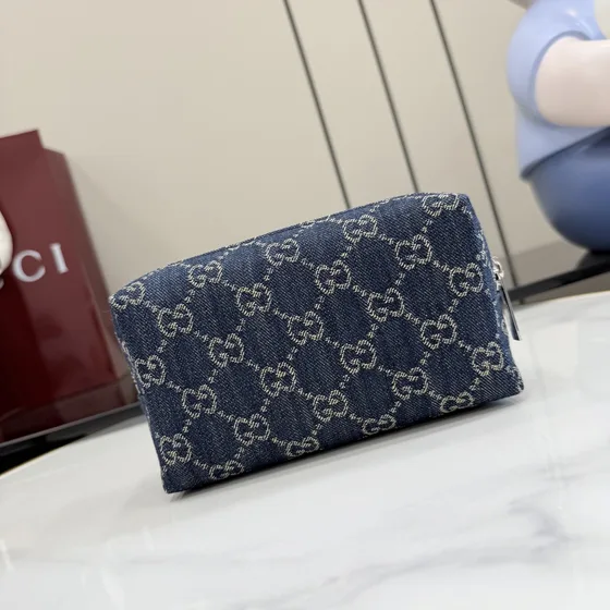 Gucci Gg Denim Cosmetic Portaoggetti Dark Blu Portaoggetti