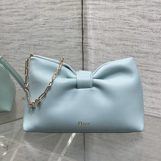 Dior Diortales Bow Clutch With Chain Sky Azul Clutch