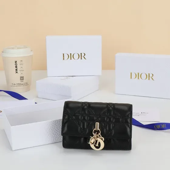 Dior Lady Dior Flap Card Holder Black Card Holder