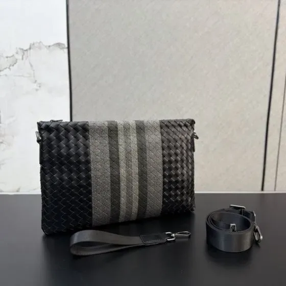 Bottega Veneta Intrecciato Webbing Stripe Crossbody Clutch Black Grey Crossbody