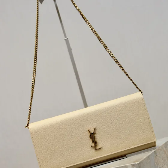 YSL Cassandre Chain Wallet Cream White Woc