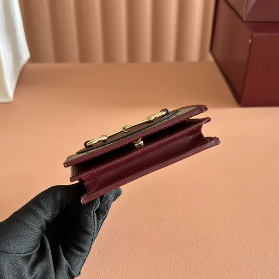 Gucci Horsebit 1955 Card Case Cüzdan Bej/Ebony Gg Supreme With Bordo Tri Cüzdan