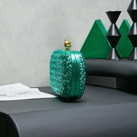 Bottega Veneta Knot Minaudiere Clutch Emerald Green Clutch