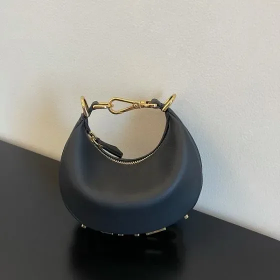 Fendi Leather Moon Bag Black Hobo