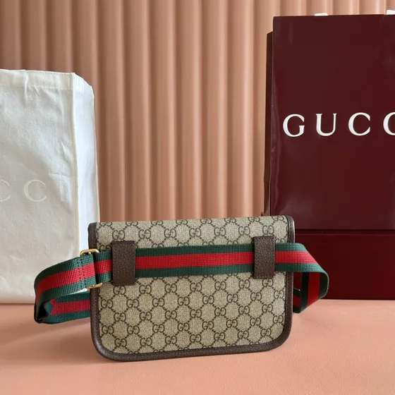 Gucci Gg Supreme Belt Bag With Web Beige/Marrón Belt Bag