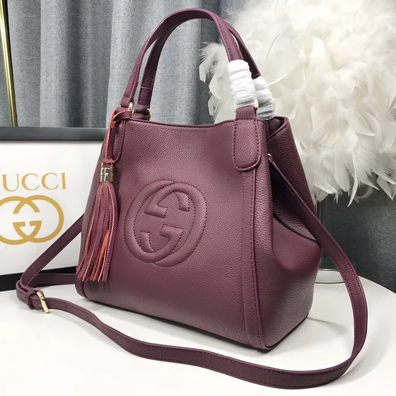 Gucci Soho Leder Schoudertas Dark Paars 30x26x14cm Schoudertas