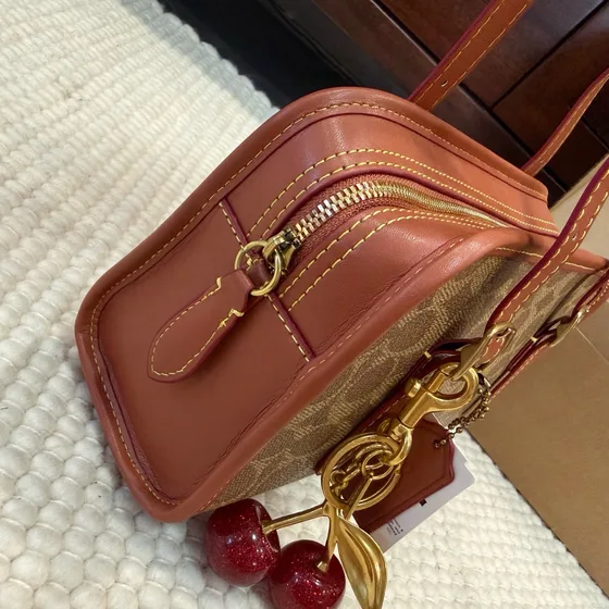 Coach Swing Zip Bag In Signature Парусина Khaki/Terracotta Сумка на плечо