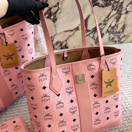 MCM Toni Visetos Shopper Tote Rosa Kass