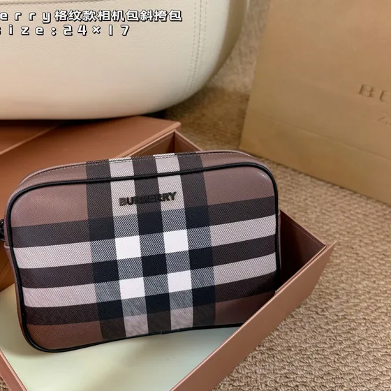 Burberry Check Crossbody Bag Dark Brown Charcoal Gray Crossbody