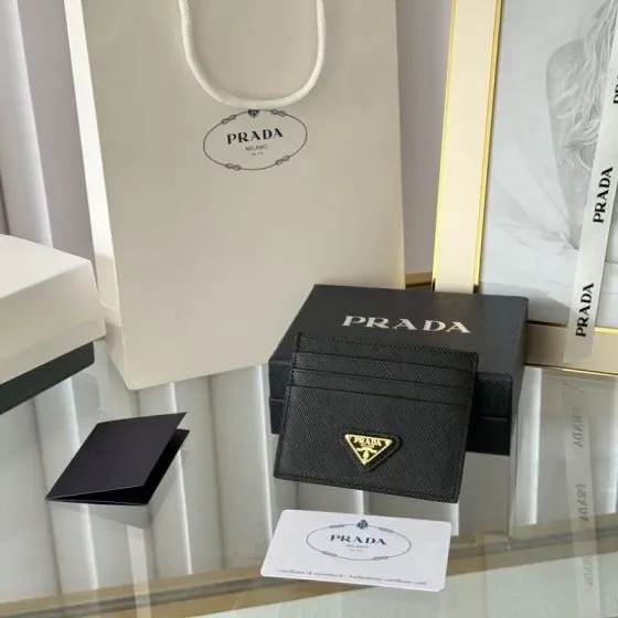 Prada Saffiano Leather Card Holder Black Card Holder