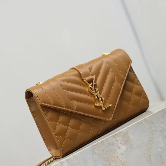 YSL Envelope Chain Bag Caramel Marron Crossbody