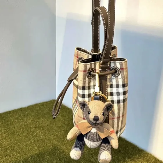 Burberry Check Drawstring Bucket Bag Vintage Check Beige Crossbody