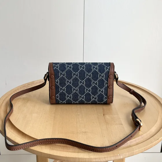 Gucci Horsebit 1955 Mini Bag(699296) Denim Bleu/Marron 18/12/5cm Crossbody