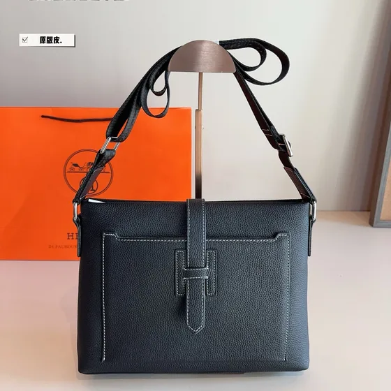 Hermes H Logo Crossbody Messenger Bag أسود Crossbody