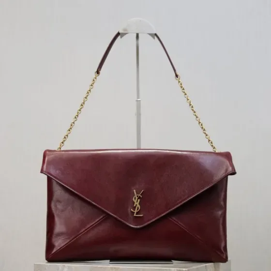 YSL Cassandra Envelope Chain Shoulder Bag Burgundy Shoulder Bag