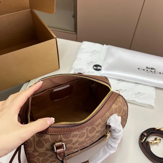 Coach Rowan Satchel Brun/Khaki Signature Tophåndtag