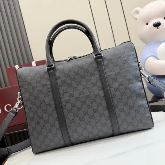 Gucci Gg Canvas Briefcase Grey Black Top Handle