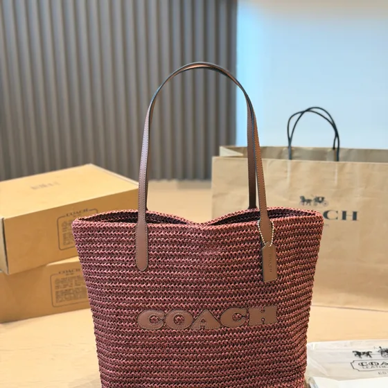 Coach Straw Tote Bag Dusty Rose Tote Bag