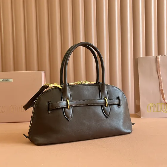 Miu Miu Läder Top-Handle Bag Dark Brun Topphandtag