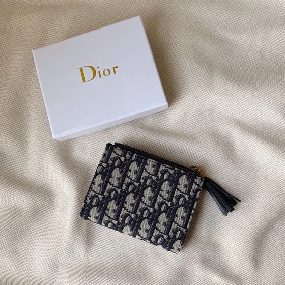 Dior Oblique Zip Card Holder Beige And Black Card Holder
