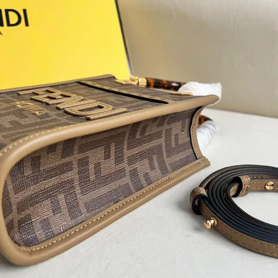 Fendi Mini Sunshine Shopper Tote Marrom Bolsa tote