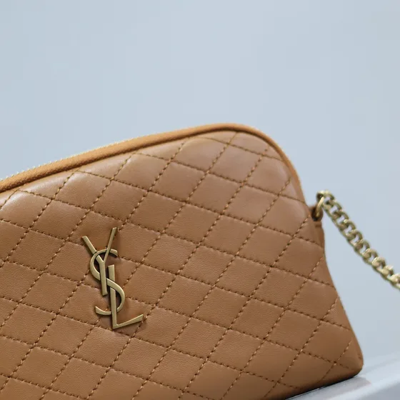 YSL Gaby Quilted Chain Estuche Caramel Marrón Crossbody
