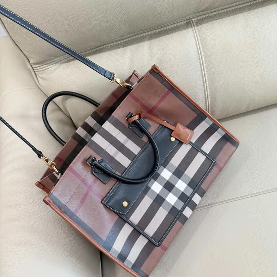 Burberry Check Pocket Borsa tote Birch Marrone Check Borsa tote