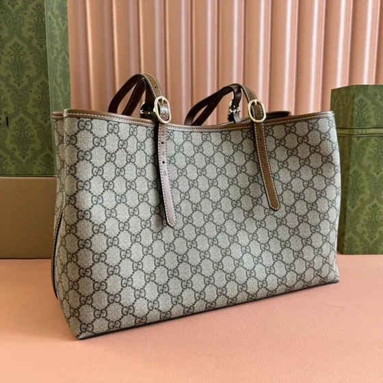 Gucci Gg Emblem Medium Tote Bag Beige Brown Tote Bag