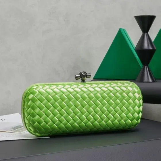 Bottega Veneta Intrecciato Satin Clutch Light Green Clutch