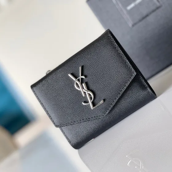 YSL Cassandre Matelass Envelope Wallet Black Wallet
