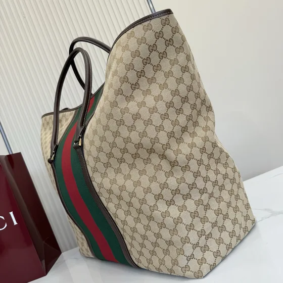 Gucci Gg Supreme Web Tote Beige/Marron Sac cabas