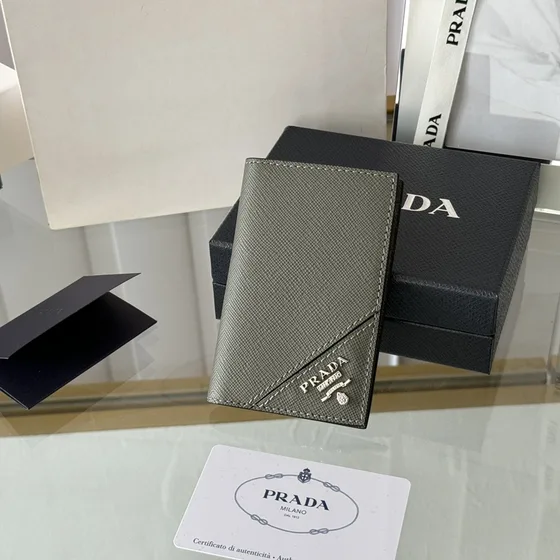 Prada Saffiano Leather Card Holder Gray Card Holder