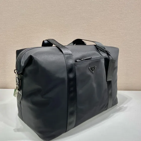Prada Re-Nylon And Saffiano Leather Travel Duffle Bag Black Top Handle