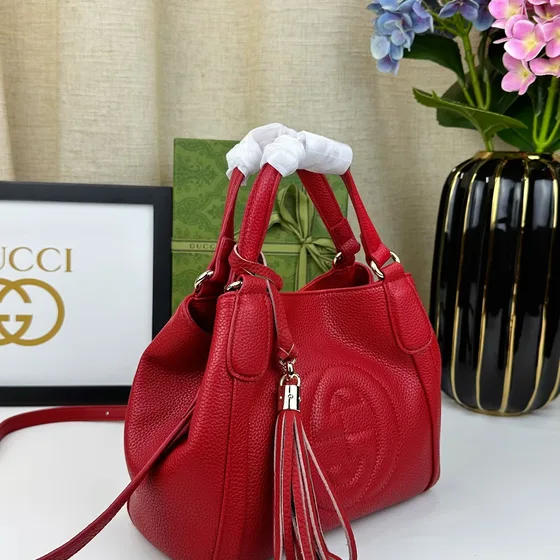 Gucci Soho Кожа Верхняя ручка Bag Красный 23*11*20.5 Верхняя ручка