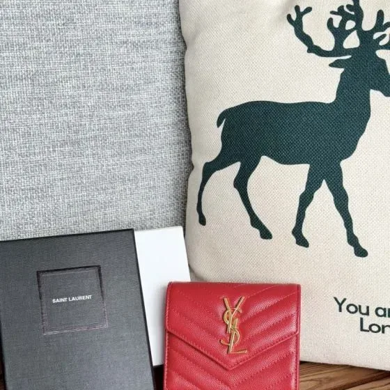 YSL Cassandre Matelass Compact Wallet Red Wallet