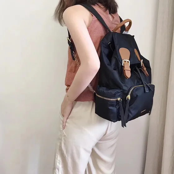 Burberry The Medium Rucksack In Technical Nylon And Leather Black Backpack