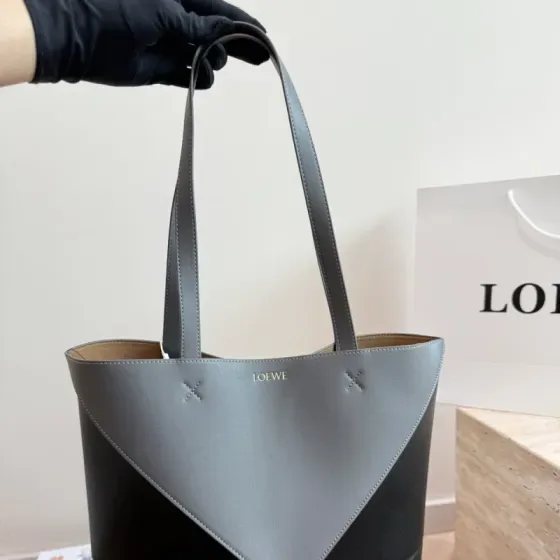 Loewe Puzzle Fold Tote Grey Black Tote Bag