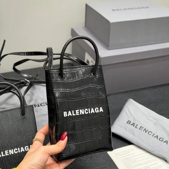 Balenciaga Shopping Tote Mini Phone Bag Black Crossbody