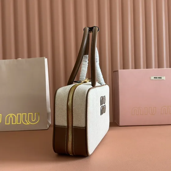 Miu Miu Tela Manico Bag Beige/Marrone Manico