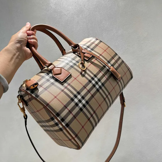 Burberry Vintage Check Bowling Bag Bege/Marrom Alça superior