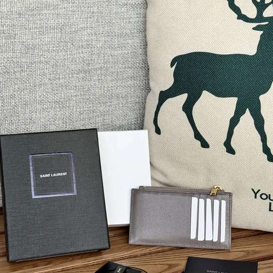 YSL Cassandre Matelassé Card Holder Gray Card Holder