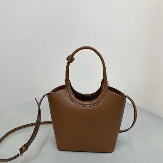 Miu Miu Leather Top Handle Tote Bag Brown Top Handle
