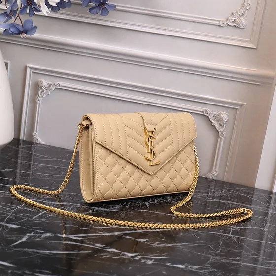 YSL Cassandre Envelope Chain Wallet Apricot Woc