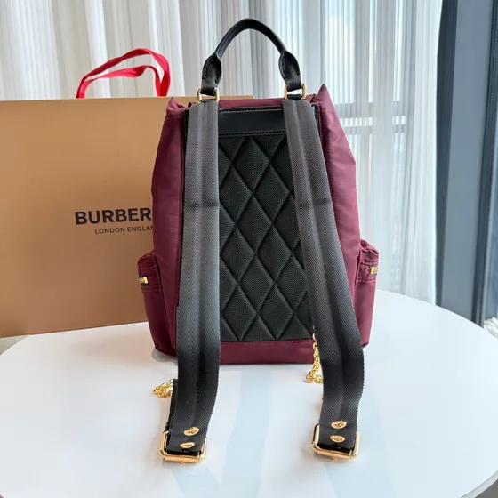 Burberry The Medium Rucksack In Technical Nylon And Leather Burgundy Backpack