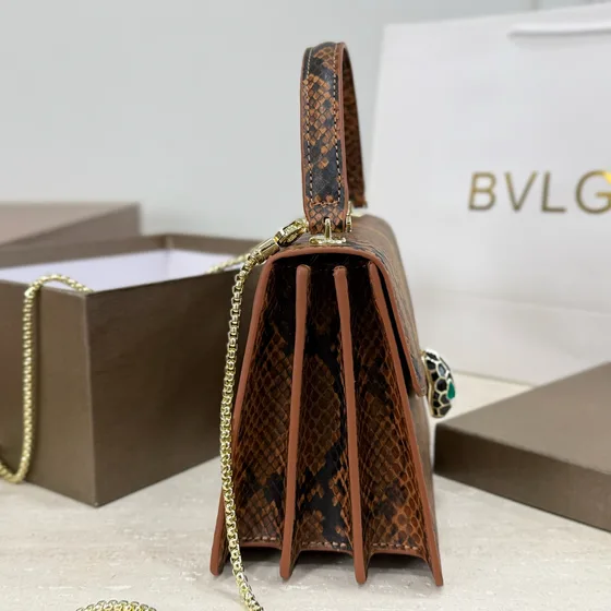 Bvlgari Serpenti Forever Üst sap Kahverengi Snakeskin Pattern Üst sap