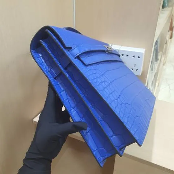 Hermes Kelly Depeches Biru crocodile 25cm business