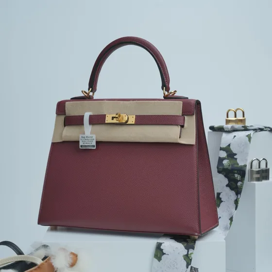 Hermes Kelly Burgund Tophåndtag