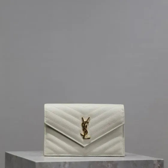 YSL Cassandre Matelass Envelope Wallet White Wallet