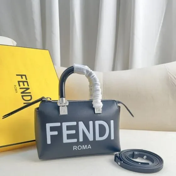 Fendi By The Way Mini Boston Bag Dark Gray Top Handle